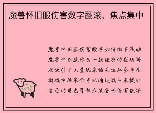 魔兽怀旧服伤害数字翻滚，焦点集中